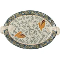 Bloomingville Dienblad aardewerk blauw Hezha 34cm