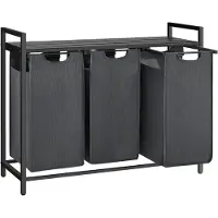 Hoppa! Songmics Wasmand 3 Vakken, Wasverzamelaar Met Plank, Wasbox, Waszak Van Oxford Stof Uitneembaar, Metalen Frame, 3 X 38 L, 92,5 X 33 X 72 Cm,