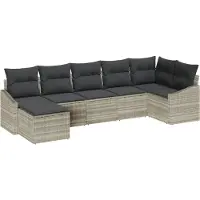 vidaXL Tuinbank Set 7 st Lichtgrijs poly rattan