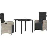 vidaXL Tuin Eettafel Set 3 st Lichtgrijs poly rattan