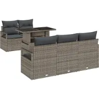 vidaXL Tuinset met 6 zitplaatsen, grijs, van polyrotan