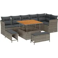 vidaXL Tuinbank Set 9 pcs Grijs poly rattan