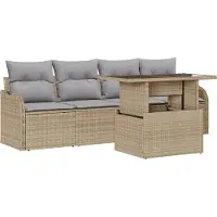 vidaXL Tuinset, 5-delig, beige, polyrotan, voor 4 personen