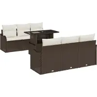 vidaXL Tuinbank Set 7 st 6-Aantal zitplaatsen Bruin Poly Riet