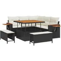 vidaXL Tuinset, 9 stuks, 8 zitplaatsen, zwart en crème