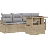 vidaXL Tuinbank Set 5 st 4-Aantal zitplaatsen Beige poly rattan