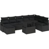 vidaXL Tuinbank Set 9 st Zwart poly rattan