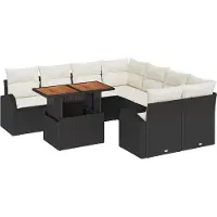 vidaXL Tuinbank Set 9 st Zwart Poly rattan