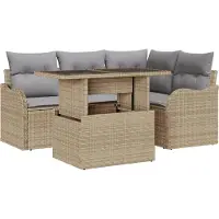 vidaXL Tuinset met 5 zitplaatsen, beige, van polyrotan
