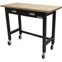 HBM Professionele, verrijdbare werkbank van 122 cm met 2 lades en een stevig houten werkblad