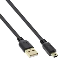 InLine USB 2.0 platte kabel, USB A male naar Mini-B male 5-pin, zwart, 0,5m