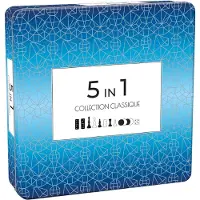 Tactic Metalen koffer 5 spellen in 1 - - Schaken, dammen, backgammon, dominostenen en tic-tac-toe