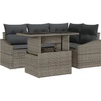 vidaXL Tuinbank Set 5 st Grijs poly rattan, Gepoedercoat staal