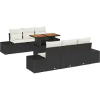 vidaXL Tuinbank Set 7 st Zwart poly rattan