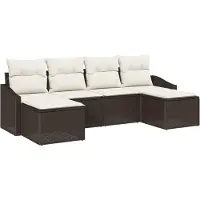 vidaXL Tuin Eettafel Set 6 st Bruin en Crème poly rattan