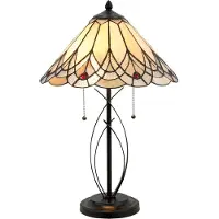 Clayre & Eef Tiffany tafellamp, diameter 40 cm, hoogte 60 cm, beige glas