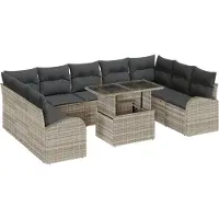 vidaXL Tuinbank Set 10 st Licht Grijs en Grijs poly rattan