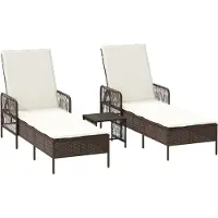 vidaXL Ligstoel 3 pcs Bruin en Crème Wit 200 x 55 x 92 cm poly rattan
