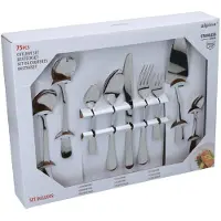 Alpina Bestekset 75‑delig voor 12 Personen – Roestvrij Stalen Bestek Set – Messen Vorken Lepels Theelepels Koffielepels Gebaksvorkjes Soeplepels – Compleet Servies
