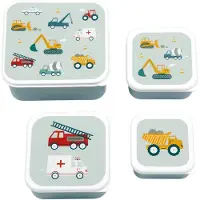 A Little Lovely Company - Brooddoos - Broodtrommel -Lunch & snack box set van 4 - Voertuigen
