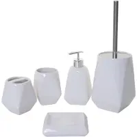 MCW 5-delige badkamerset -C71, WC-set badkameraccessoires, keramiek ~ wit