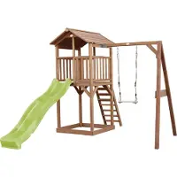 Axi Beach Tower Speeltoren met Enkele Schommel Bruin - Limoen groene Glijbaan