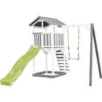 Axi Beach Tower Speeltoren met Enkele Schommel Grijs/wit - Limoen groene glijbaan