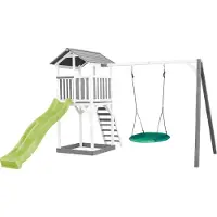 Axi Beach Tower Speeltoren met Summer Nestschommel Grijs/wit - Limoen groene glijbaan