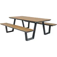 Axi Nori Picknicktafel met 2 banken in Antraciet & Teak-look voor 6 Personen | Picknick Tafel / Picnic Table van Aluminium & Polywood | Set voor de tuin 200x190 cm