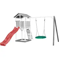Axi Beach Tower Speeltoren met Summer Nestschommel Grijs/wit - Rode Glijbaan
