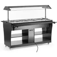 Hendi Warm buffetdisplay – 4 GN containers – Zwenkwielen – Verlichting – Zwart & RVS