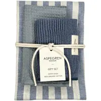Aspegren Denmark - luxe keukenset 100% biologische katoen - Theedoek 50x70cm blauw wit gestreept - Vaatdoekjes wafel structuur blauw grijs - giftset Sea Salt