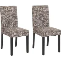 Mendler Set van 2 eetkamerstoelen Keukenstoel Littau ~ textiel met letters, grijs, donkere poten