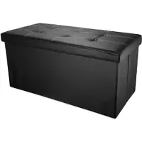 Intirilife opvouwbare zitbank kruk, 78 x 38 x 38 cm, lava zwart, zitkubus met opbergruimte en deksel van kunstleer