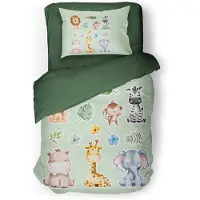 Eleganzzz Kinder Dekbedovertrek Micropercal Savanne Safari - green 140x200/220cm