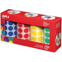 APLI Kids stickers XL cirkels, diameter 20 mm, doos met 4 rollen in 4 kleuren