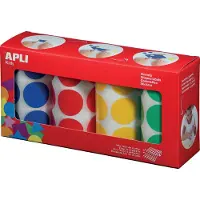 APLI Kids stickers XL cirkels | diameter 33 mm | doos met 4 rollen in 4 kleuren