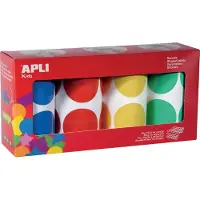 APLI Kids stickers XL cirkels, diameter 45 mm, doos met 4 rollen in 4 kleuren