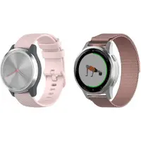 Strap-it Milanese band + Sportarmband - Geschikt voor Garmin Vivoactive 4s / Vivomove 3s / Venu 2s - Horlogeband / Polsband / Armband - RVS armband - Siliconen armband - Roze & Roze