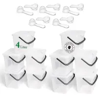 Novaliv 10x wasmiddeldoos met deksel 4 liter transparant en maatschep 23,5 x 18 x 18,5 cm waspoeder opbergdoos met handvat wasmiddel opbergbakje wasmiddel wasmiddelbakje waspoederbakje