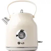 Lp Retro Elektrische Waterkoker – 1.7L – RVS – Met Thermometer – 2200W – Wit – BPA-vrij – Met Handvat