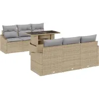 vidaXL Tuinbank Set 7 st Beige en Lichtgrijs poly rattan