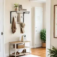 Mazazu Wandkapstok - Met plank - 10 haken - Beige - 65x30x42