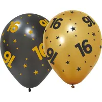 We Fiesta 12 ballonnen 12" 3 met goud / 3 zwart 16 jaar Golden Celebrations - Versiering Slinger Feestdecoratie Decoratie Verjaardag Jubileum Ballon Feest
