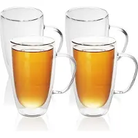Intirilife 4x dubbelwandig thermoglas set in 400 - 500ml - koffiemok thermoglas thermoglazen mondgeblazen geïsoleerd latte macchiato theeglas koffieglas met handvat