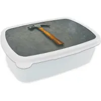 MuchoWow Broodtrommel Wit - Lunchbox Hamer - Schilderij - Gereedschap - Brooddoos 18x12x6 cm - Brood lunch box - Broodtrommels voor kinderen en volwassenen