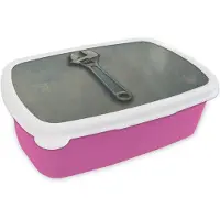 MuchoWow Broodtrommel Roze - Lunchbox Moersleutel - Gereedschap - Verf - Brooddoos 18x12x6 cm - Brood lunch box - Broodtrommels voor kinderen en volwassenen