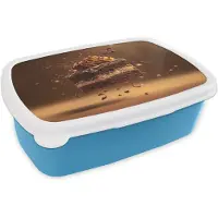 MuchoWow Broodtrommel Blauw - Lunchbox Taart - Chocolade - Eten - Brownie - Brooddoos 18x12x6 cm - Brood lunch box - Broodtrommels voor kinderen en volwassenen
