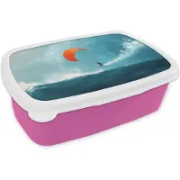 MuchoWow Broodtrommel Roze - Lunchbox Kitesurfer - Oranje - Zee - Lucht - Brooddoos 18x12x6 cm - Brood lunch box - Broodtrommels voor kinderen en volwassenen