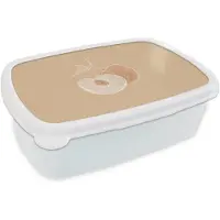 MuchoWow Broodtrommel Wit - Lunchbox Perzik - Lijntekening - Pit - Beige - Brooddoos 18x12x6 cm - Brood lunch box - Broodtrommels voor kinderen en volwassenen